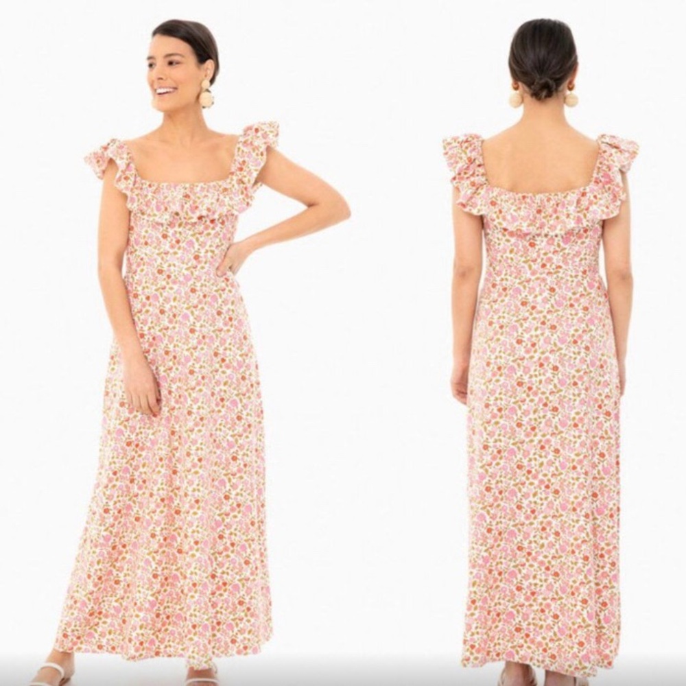 OPT floral linen 70s vibes Zimmerman vibes flutter ruffles sleeve dress